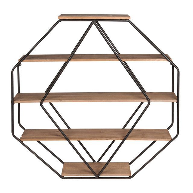 UNIEK INC. 211230 Kate and Laurel Lintz Large Octagon Floating Wall Shelves With Metal Frame, 30-3/4inH x 30-1/2inW x 7inD, Rustic Brown UNIEK INC. 211230 Kate and Laurel Lintz Large Octagon Floating Wall Shelves With Metal Frame, 30-3/4inH x 30-1/2inW x 7inD, Rustic Brown