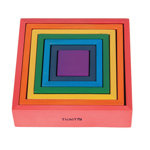 LEARNING ADVANTAGE CTU73416 Tickit Wooden Rainbow Architect Squares, Set Of 7