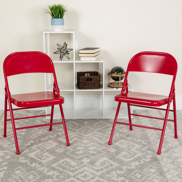 FLASH FURNITURE 2HF3MC309ASRED HERCULES Series Triple-Braced & Double-Hinged Metal Folding Chairs, Red, Pack Of 2 Chairs FLASH FURNITURE 2HF3MC309ASRED HERCULES Series Triple-Braced & Double-Hinged Metal Folding Chairs, Red, Pack Of 2 Chairs