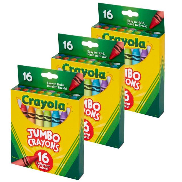 EDUCATORS RESOURCE BIN520390-3 Crayola Jumbo Crayons, Assorted Colors, 16 Crayons Per Pack, Set Of 3 Packs