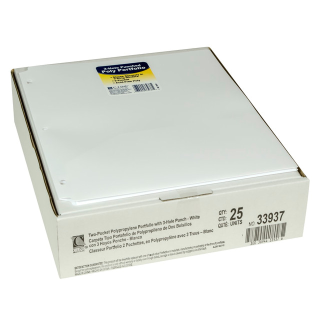 C-LINE PRODUCTS, INC. CLI33937-25 C-Line 2-Pocket Heavyweight Poly Portfolio Folders With 3-Hole Punch, 8-1/2in x 11in, White, Pack Of 25 Folders C-LINE PRODUCTS, INC. CLI33937-25 C-Line 2-Pocket Heavyweight Poly Portfolio Folders With 3-Hole Punch, 8-1/2in x 11in, White, Pack Of 25 Folders