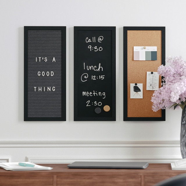 FLASH FURNITURE BRDK202210111BK Martha Stewart Everette Cork, Chalk And Letter Board Set, 8in x 18in, Black/Brown, Black Woodgrain Frame FLASH FURNITURE BRDK202210111BK Martha Stewart Everette Cork, Chalk And Letter Board Set, 8in x 18in, Black/Brown, Black Woodgrain Frame