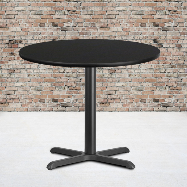 FLASH FURNITURE XURD36BKT3030  Round Laminate Table Top With Table Height Base, 31-3/16inH x 36inW x 36inD, Black