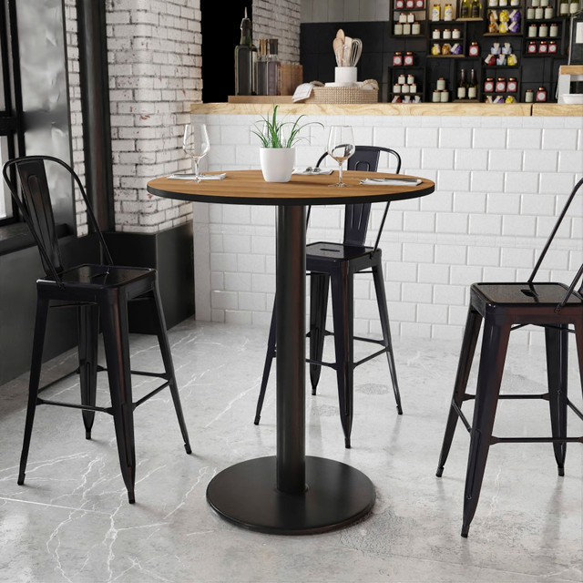 FLASH FURNITURE XURD36WATR24B Round Laminate Table Top With Round Bar Height Table Base, 43-3/16inH x 36inW x 36inD, Walnut FLASH FURNITURE XURD36WATR24B Round Laminate Table Top With Round Bar Height Table Base, 43-3/16inH x 36inW x 36inD, Walnut