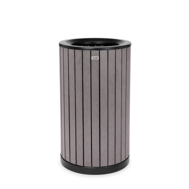 ADIR CORP. ALP4400-01-GRY Alpine Slatted Recycled Plastic Panel Round Outdoor Trash Can, 32 Gallon, 33-7/8inH x 20inW x 20D, Gray