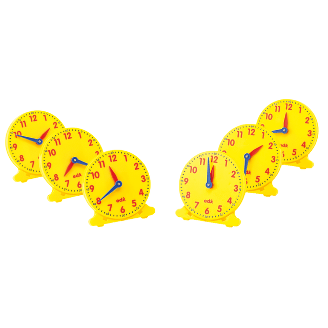 Learn to tell time with Learning Advantage Geared 12-Hour Time Clocks. These clocks are constructed with gears that replicate analog clocks giving you a realistic feeling analog experience.  Constructed with gears that replicate an analog clocks movements.  Easy-to-read clock face and minute markings help students learn to read analog time.