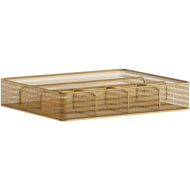 FLASH FURNITURE HHOHD17GLD Martha Stewart Ryder Mesh Metal 6-Compartment Larger Desk Drawer Organizer, 2-1/4inH x 14-3/4inW x 12-1/4inD, Gold