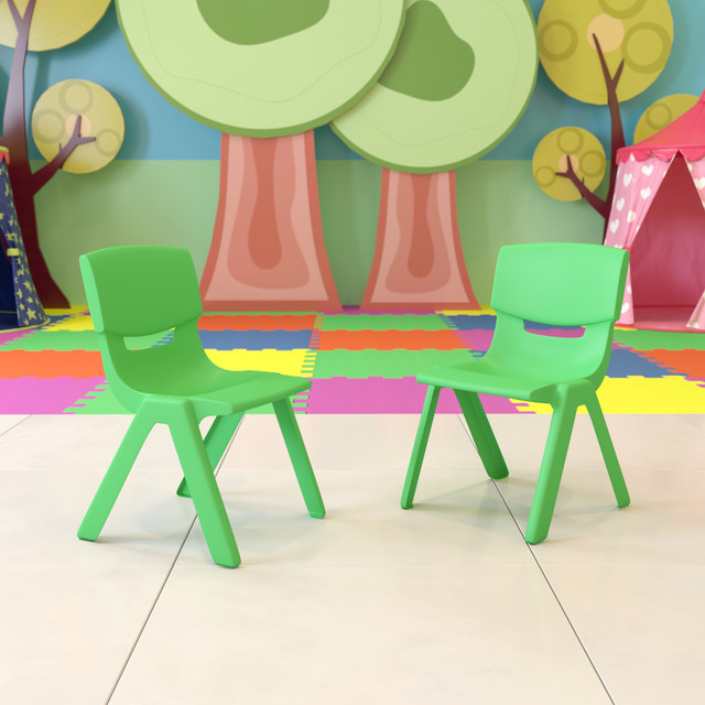 FLASH FURNITURE 2YUYCX004GREEN Plastic Stackable School Chairs With 13-1/4in Seat Height, Green, Set Of 2 Chairs FLASH FURNITURE 2YUYCX004GREEN Plastic Stackable School Chairs With 13-1/4in Seat Height, Green, Set Of 2 Chairs