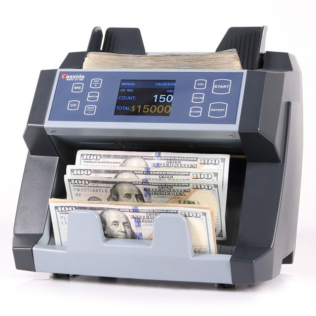 CASSIDA CORPORATION B-6600UM Cassida Business Grade Money Counter With UV/MG/IR Counterfeit Detection, 8-1/8inH x 10-1/4inW x 11-1/4inD, Black
