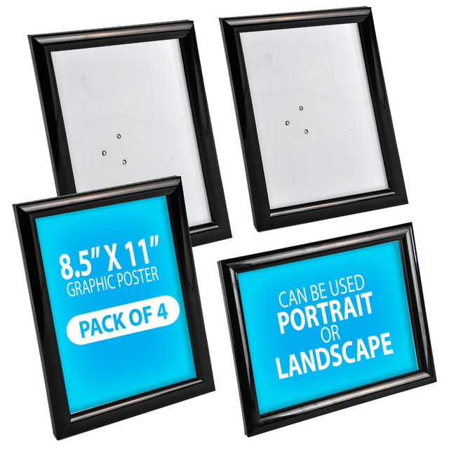 AZAR INTERNATIONAL INC 300332-BLK-4PK Azar Displays Counter Snap Plastic Vertical/Horizontal Frames, 11inH x 8-1/2inW x 1/4inD, Black, Pack Of 4 Frames