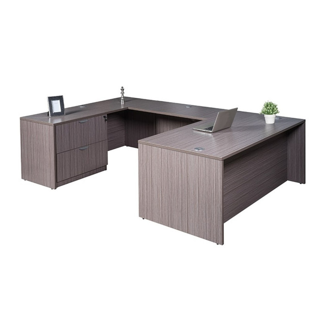 NORSTAR OFFICE PRODUCTS INC. GROUPA18-DW Boss Office Products 66inW Executive U-Shaped Desk With 2-Drawer Lateral File And Credenza, Driftwood NORSTAR OFFICE PRODUCTS INC. GROUPA18-DW Boss Office Products 66inW Executive U-Shaped Desk With 2-Drawer Lateral File And Credenza, Driftwood