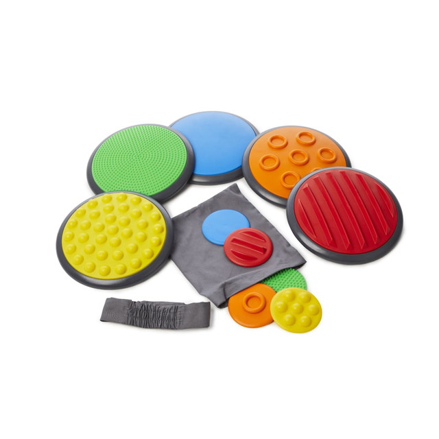 Give your little ones a fun, engaging toy with the GONGE Tactile Discs. These discs are made of synthetic rubber so kids will love to grab hold and offer small and large sizes to work with kids of different ages.  Synthetic rubber offers a nice feel kids will love to grab.  Large discs allow positioning on the floor, while small discs can be held in the hands.  Games can be adjusted as children grow.  Discs measure between 4-5/16in and 10-5/8in.  Weight capacity tested to support 220.5 lb.  Backed by the manufacturers 2-year limited warranty.