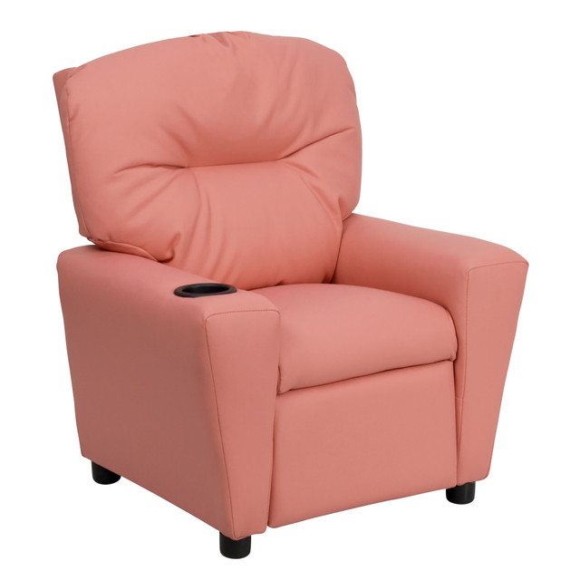 FLASH FURNITURE BT7950KIDPINK  Contemporary Kids Vinyl Recliner Accent Chair With Cup Holder, Pink