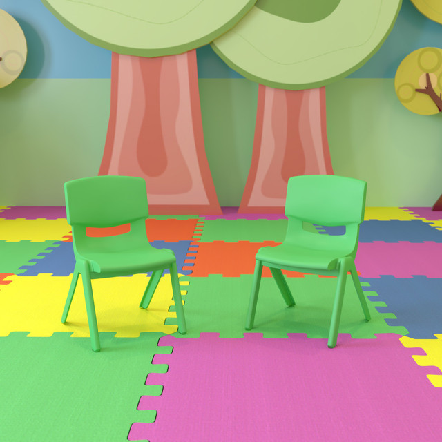 FLASH FURNITURE 2YUYCX003GREEN Plastic Stackable School Chairs With 10-1/2in Seat Height, Green, Set Of 2 Chairs FLASH FURNITURE 2YUYCX003GREEN Plastic Stackable School Chairs With 10-1/2in Seat Height, Green, Set Of 2 Chairs