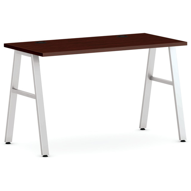 HON HONMOD202 Mod Table Writing Desk, 48inW, Traditional Mahogany/Silver HON HONMOD202 Mod Table Writing Desk, 48inW, Traditional Mahogany/Silver