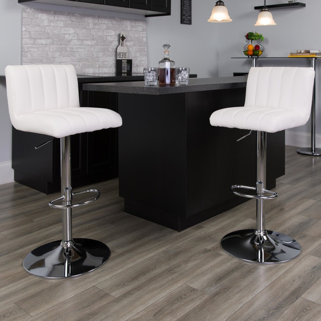 FLASH FURNITURE CH112010WH Contemporary Vinyl Adjustable Height Bar Stool With Back, White FLASH FURNITURE CH112010WH Contemporary Vinyl Adjustable Height Bar Stool With Back, White