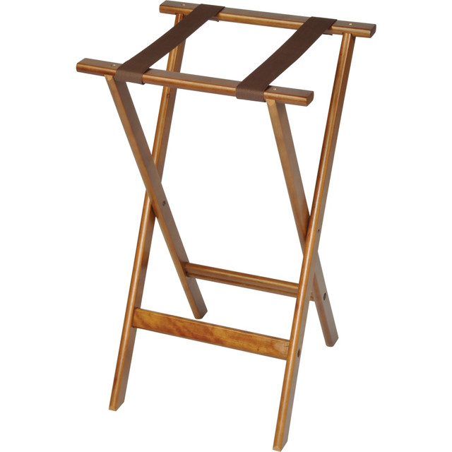 CENTRAL SPECIALTIES CO. 1170 CSL Deluxe Wood Tray Stands, 30inH x 18-1/2inW x 17inD, Dark/Brown Straps, Set Of 4 Stands CENTRAL SPECIALTIES CO. 1170 CSL Deluxe Wood Tray Stands, 30inH x 18-1/2inW x 17inD, Dark/Brown Straps, Set Of 4 Stands