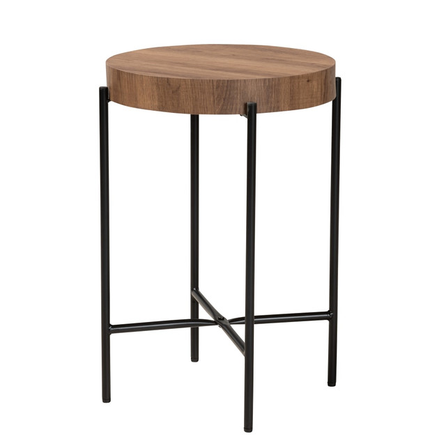 WHOLESALE INTERIORS, INC. 2721-12572 Baxton Studio Savion Modern Industrial Metal End Table, 24inH x 15-3/4inW x 15-3/4inD, Walnut Brown/Black WHOLESALE INTERIORS, INC. 2721-12572 Baxton Studio Savion Modern Industrial Metal End Table, 24inH x 15-3/4inW x 15-3/4inD, Walnut Brown/Black