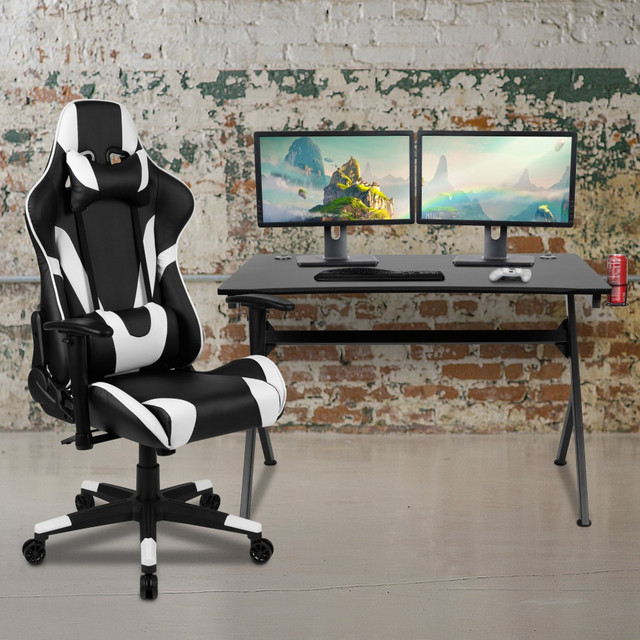 FLASH FURNITURE BLNX20D1904BK  Gaming Desk And Reclining Chair Set With Cup Holder, Headphone Hook & 2 Wire Management Holes, Black