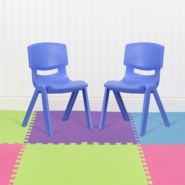 FLASH FURNITURE 2YUYCX005BLUE Plastic Stackable School Chairs With 15-1/2in Seat Height, Blue, Set Of 2 Chairs FLASH FURNITURE 2YUYCX005BLUE Plastic Stackable School Chairs With 15-1/2in Seat Height, Blue, Set Of 2 Chairs