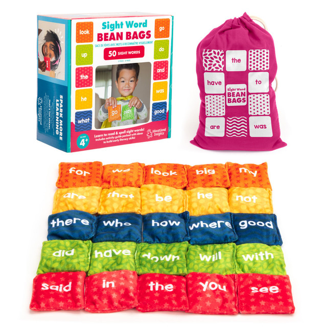 Reach for these Educational Insights Sight Word Bean Bags and create fun ways to teach important early learning lessons. The set comes with 25 bean bags, offering a different sight word on each side.  Helps improve early literacy and sight word recognition through tactile play.  Comes with 25 double-sided bean bags (50 sight words), a drawstring bag and a parent activity guide.