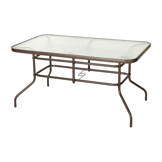 FLASH FURNITURE TLH089BZ  Tory 31.5in x 55in Rectangular Tempered Glass Metal Table with Umbrella Hole, Clear Top/Bronze Frame