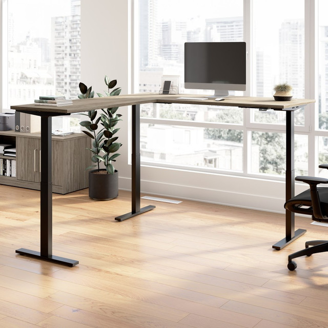 BUSH INDUSTRIES INC. M6SL7278MHSK Bush Business Furniture Move 60 Series 72inW Height Adjustable L Shaped Standing Desk, Modern Hickory/Cool Gray Metallic, Standard Delivery BUSH INDUSTRIES INC. M6SL7278MHSK Bush Business Furniture Move 60 Series 72inW Height Adjustable L Shaped Standing Desk, Modern Hickory/Cool Gray Metallic, Standard Delivery