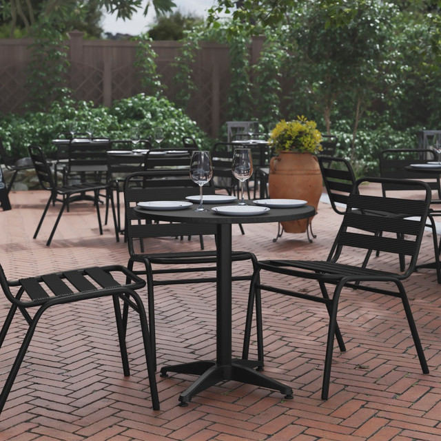FLASH FURNITURE TLH0522BK  Round Metal Indoor/Outdoor Furniture Table, 27-1/2inH x 27-1/2inW x 27-1/2inD, Gray/Black
