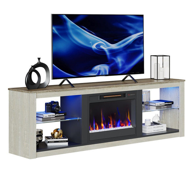 BESTIER L1003180-WHTW 70in Morden Electric Fireplace TV Stand For 75in TVs, 22-1/4inH x 71inW x 13-13/16inD, White Wash BESTIER L1003180-WHTW 70in Morden Electric Fireplace TV Stand For 75in TVs, 22-1/4inH x 71inW x 13-13/16inD, White Wash
