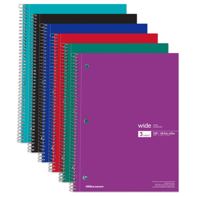 OFFICE DEPOT CJV202303 Wirebound Notebooks, 8in x 10-1/2in, 1 Subject, Wide Ruled, 100 Sheets, Assorted Colors, Pack Of 6 Notebooks OFFICE DEPOT CJV202303 Wirebound Notebooks, 8in x 10-1/2in, 1 Subject, Wide Ruled, 100 Sheets, Assorted Colors, Pack Of 6 Notebooks