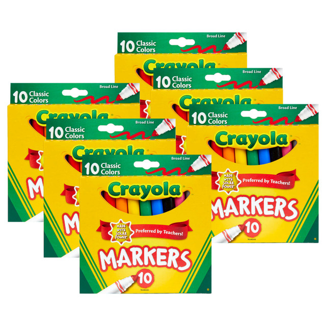 EDUCATORS RESOURCE BIN587722-6 Crayola Broad Line Markers, Pack Of 6 Boxes, Broad Tips, Classic Colors, 10 Markers Per Box EDUCATORS RESOURCE BIN587722-6 Crayola Broad Line Markers, Pack Of 6 Boxes, Broad Tips, Classic Colors, 10 Markers Per Box