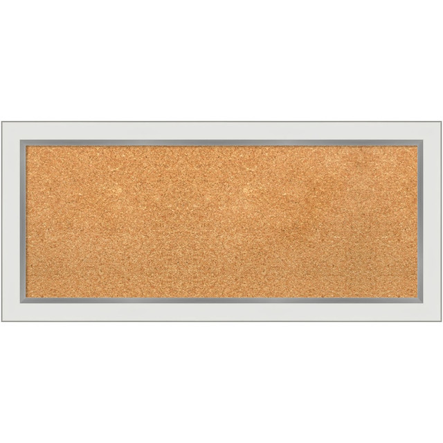 UNIEK INC. A42705383427 Amanti Art Rectangular Non-Magnetic Cork Bulletin Board, Natural, 33in x 15in, Eva White Silver Narrow Plastic Frame