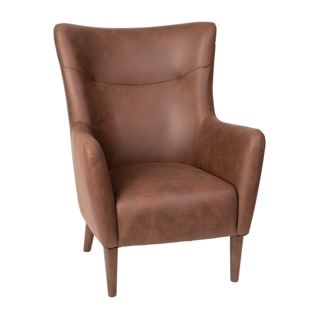 FLASH FURNITURE QYB235DBR  Connor Traditional Wingback Accent Chair, Commercial Grade Faux Leather Upholstery and Wooden Frame and Legs, Dark Brown
