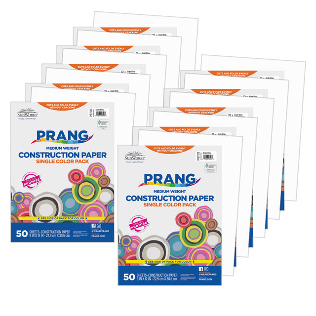 EDUCATORS RESOURCE PAC8703-10 Prang Construction Paper, Medium Weight, 9in x 12in, Bright White, 50 Sheets Per Pack, Set Of 10 Packs