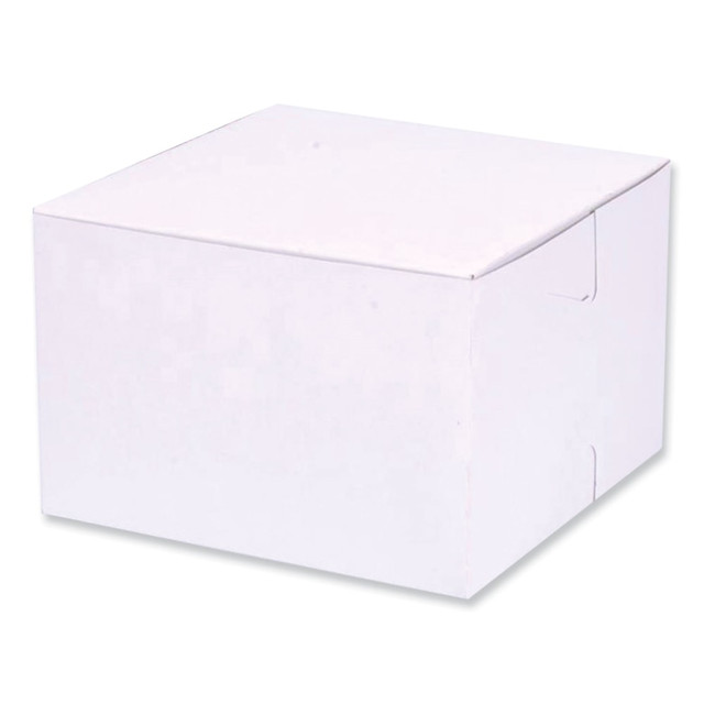 The SCT Paper Bakery Boxes help keep your baked goods safe and sound. These paperboard boxes feature a convenient 1-piece construction with locking corners for sturdiness and easy assembly.  Traditional bakery boxes made of sturdy paperboard.  Convenient 1-piece construction makes boxes easy to assemble.  Locking corners ensure that your cookies and cakes arrive at their destination safely.  Tuck-in top creates a secure closure.