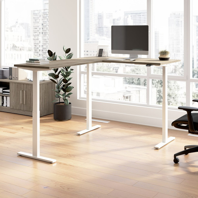 BUSH INDUSTRIES INC. M6SL6078MHWK Bush Business Furniture Move 60 Series 60inW Height Adjustable L Shaped Standing Desk, Modern Hickory/White Powder Coat, Standard Delivery BUSH INDUSTRIES INC. M6SL6078MHWK Bush Business Furniture Move 60 Series 60inW Height Adjustable L Shaped Standing Desk, Modern Hickory/White Powder Coat, Standard Delivery