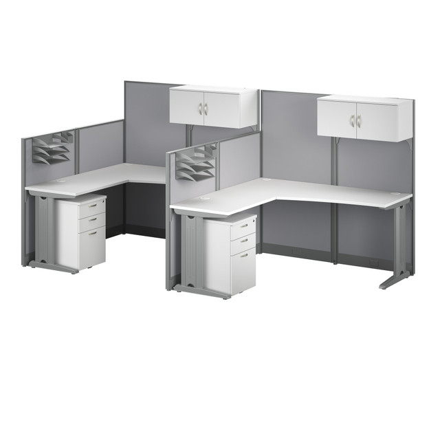 BUSH INDUSTRIES INC. OIAH008WH Bush Business Furniture Office in an Hour 2-Person L-Shaped Cubicle Desks With Storage, Drawers And Organizers, Pure White, Standard Delivery