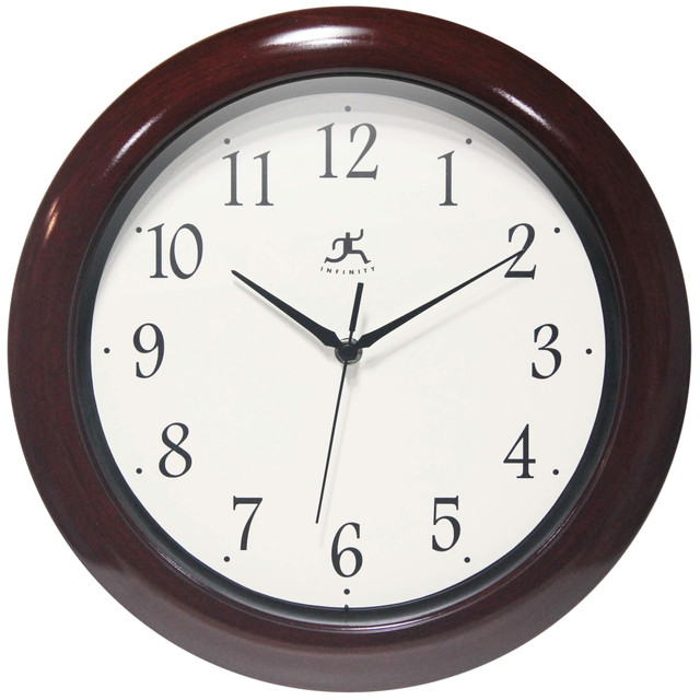 INFINITY INSTRUMENTS 20345MH-4573  Mahogany-Look Round Wall Clock, 13in, Brown