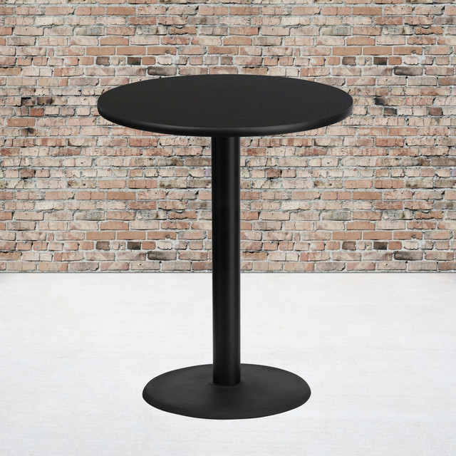 FLASH FURNITURE XURD36BKTR24B  Round Laminate Table Top With Round Bar Height Table Base, 43-3/16inH x 36inW x 36inD, Black