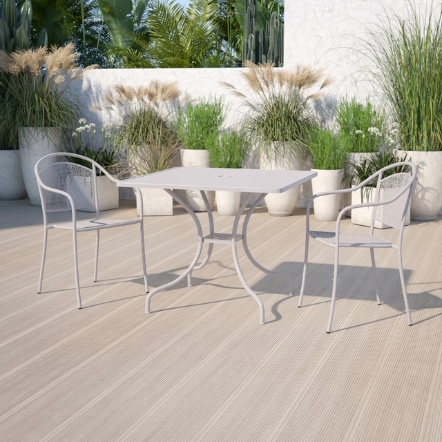 FLASH FURNITURE CO6SIL  Oia Commercial Grade 35-1/2in Square Indoor-Outdoor Steel Patio Table With Umbrella Hole, 28-3/4inH x 35-1/2inW x 35-1/2inD, Light Gray