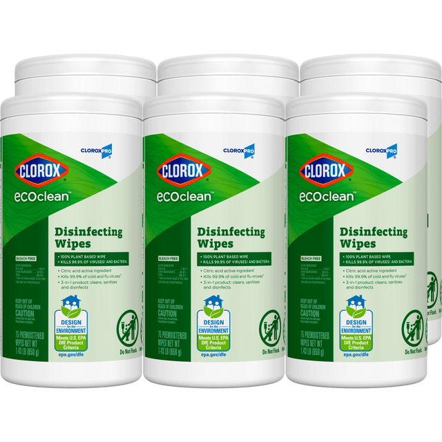 THE CLOROX COMPANY 60605 CloroxPro Clorox EcoClean Disinfecting Wipes, 75 Count, Pack of 6