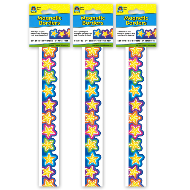 EDUCATORS RESOURCE TCR77128-3 Teacher Created Resources Magnetic Borders, Neon Stars, 24in x 1-1/2in, 12 Borders Per Pack, Set Of 3 Packs EDUCATORS RESOURCE TCR77128-3 Teacher Created Resources Magnetic Borders, Neon Stars, 24in x 1-1/2in, 12 Borders Per Pack, Set Of 3 Packs