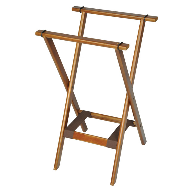 CENTRAL SPECIALTIES CO. 1170BSO-1 CSL Deluxe Wood Tray Stand, 30inH x 18-1/2inW x 17inD, Dark Finish/Brown Bottom Straps