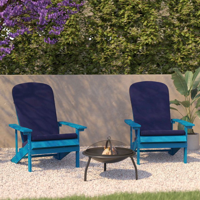 FLASH FURNITURE 2JJC14501CSBLBL Charlestown All-Weather Outdoor Furniture Adirondack Chairs With Cushions, Blue, Set Of 2 Chairs FLASH FURNITURE 2JJC14501CSBLBL Charlestown All-Weather Outdoor Furniture Adirondack Chairs With Cushions, Blue, Set Of 2 Chairs