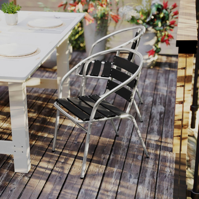 FLASH FURNITURE TLH017WBK Lila Aluminum Indoor/Outdoor Restaurant Stack Chair, Black FLASH FURNITURE TLH017WBK Lila Aluminum Indoor/Outdoor Restaurant Stack Chair, Black