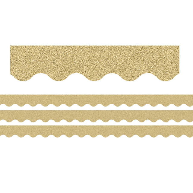 EDUCATORS RESOURCE TCR77016-3 Teacher Created Resources Scalloped Border Trim Packs, 35', Gold Glitz, Set Of 3 Packs