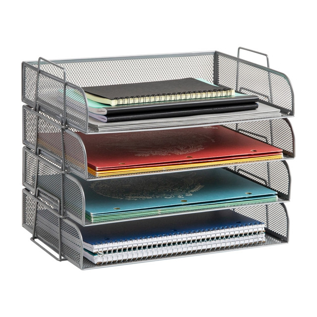 EMS MIND READER LLC DSTACK4-SIL Mind Reader 4-Piece Stackable Paper Tray Desktop Organizer, 11-1/2inH x 9-3/4inW x 13-1/4inD, Silver EMS MIND READER LLC DSTACK4-SIL Mind Reader 4-Piece Stackable Paper Tray Desktop Organizer, 11-1/2inH x 9-3/4inW x 13-1/4inD, Silver