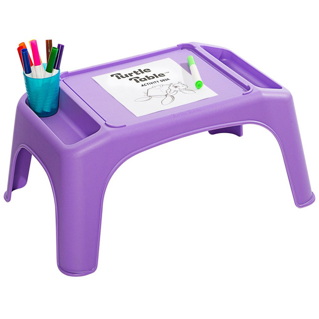 Create a work space, play area or craft spot in your classroom with a LapGear Turtle Table. This dynamic table boasts 2 built-in storage wells for art supplies, games, toys, paperwork and other essentials.  Made from durable polypropylene.  Boasts 2 built-in storage wells.  Features an interior channel.  Stack and store design to conserve space.  Surface is easy to clean.  Weight capacity tested to support 150 lb.  Backed by the manufacturers 5-year limited warranty.