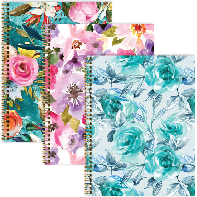 GENERAL PRINTING & DESIGN, INC. GPP-0104-A Global Fashion Spiral Notebooks, 8-1/2in x 11in, 1 Subject, College Rule, 120 Sheets, Floral, Pack Of 3 Notebooks