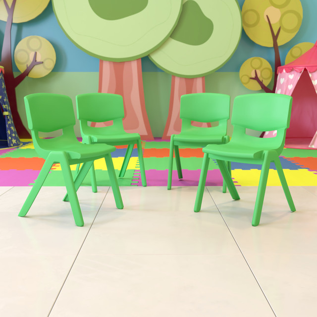 FLASH FURNITURE 4YUYCX4005GREEN Plastic Stackable School Chairs With 15.5in Seat Height, Green, Set Of 4 Chairs FLASH FURNITURE 4YUYCX4005GREEN Plastic Stackable School Chairs With 15.5in Seat Height, Green, Set Of 4 Chairs